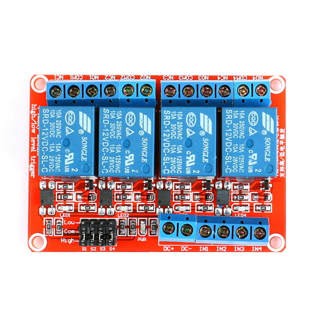 DC 24V 4-Channel Relay Control Module Low Level Trigger with Red & Blue Indicators for Arduino 